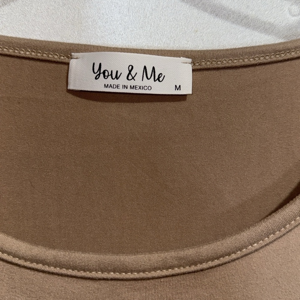 you & Me Cute Women Dress 3/4 Sleeves Tan Size M - Picture 3 of 4
